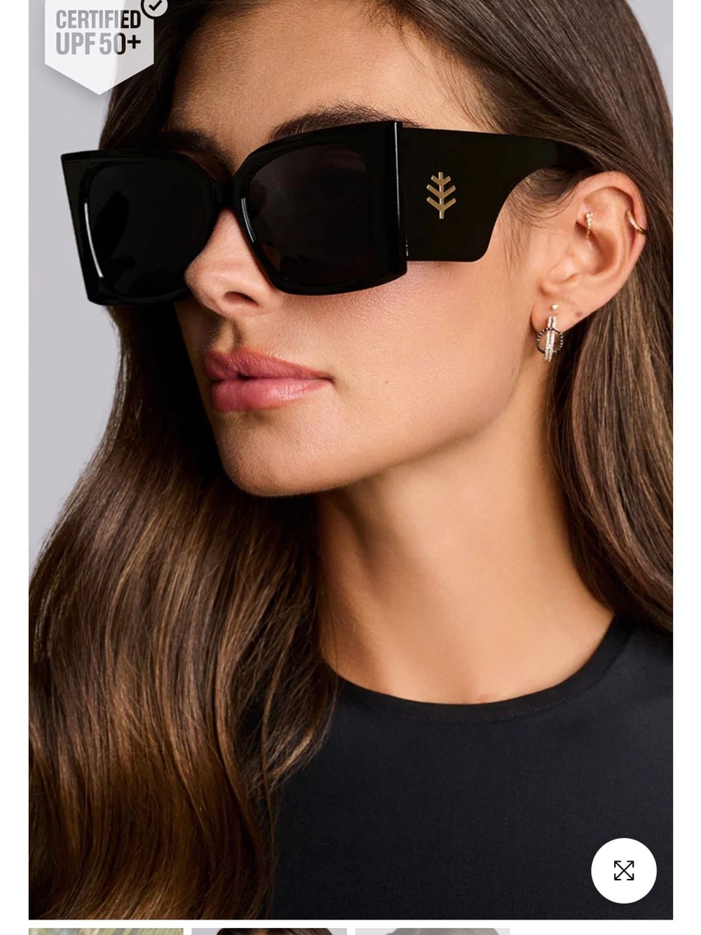 Coolibar GrandView Sunglasses, black oversized square shape